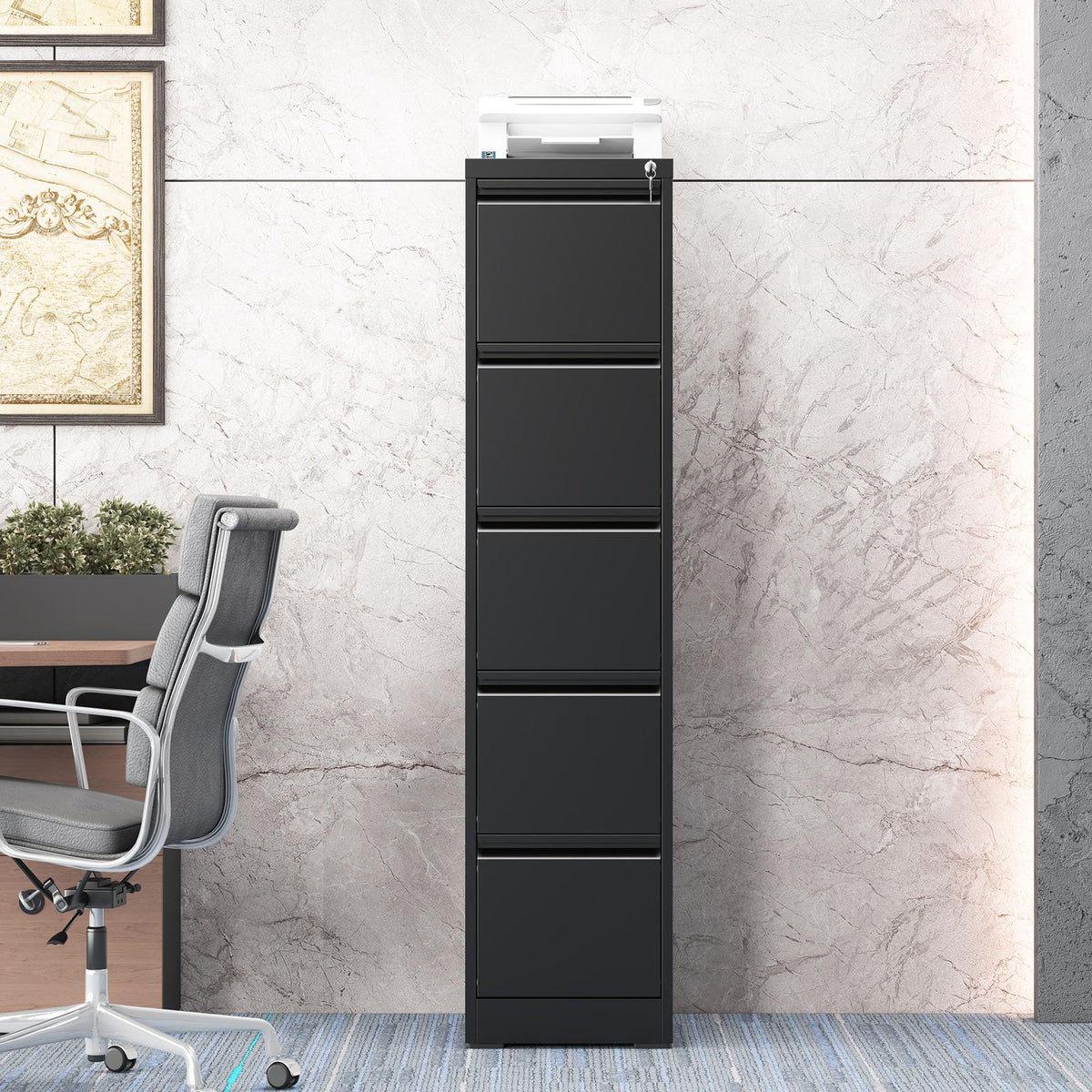 5 Drawer Black Filing Cabinet with Lock Q1218